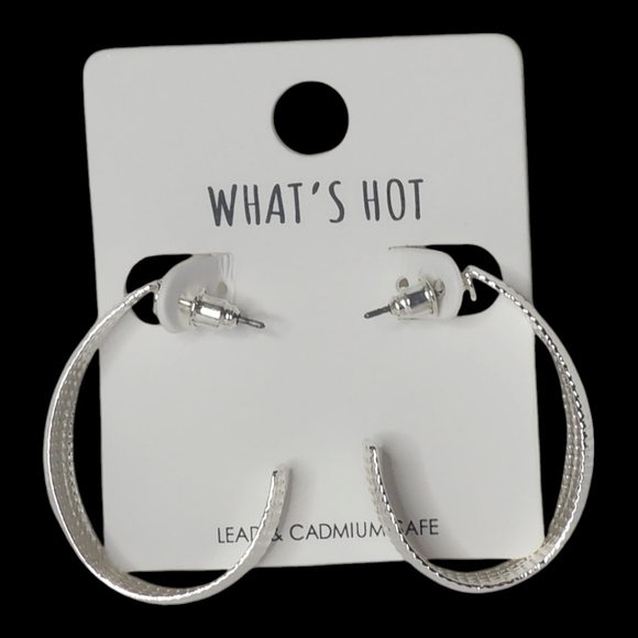 Whats Hot Jewelry Women's Casual Silver Dot Textured Teardrop 1" Hoop Earring - Picture 4 of 4